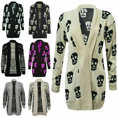 £13.49 • Buy Women's Owl Skull Open Knitted Cardigan Ladies Halloween Jumper Winter Sweater