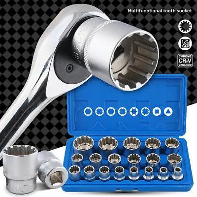 19pcs 1/2  Drive Universal Spline Socket Set 12-point 8-32mm CR-V Metric Socket • $84.44