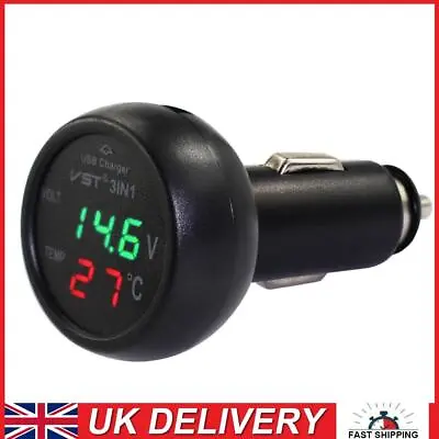 3 In 1 Car Voltmeter Thermometer 12V 24V Multifunctional Adapter (Red Green) • £7.79