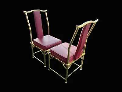 Dreamy Pair Of Mid Century Modern Brass Frame Pagoda Style Accent Chairs • $600