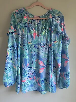 Lilly Pulitzer Elora Top Bennet Blue Celestial Seas Size Large Womens • $68