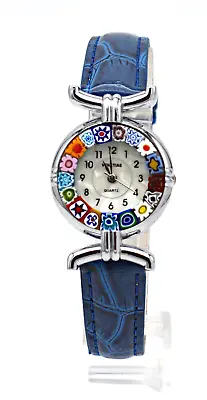 Venetiae Murano Glass Stainless Steel Women's Watch Blue Leather Band • $75.95