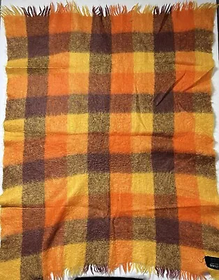 VTG Waratah Mohair Wool Orange Plaid Throw Blanket 58X47 OnKaparinaa Australia • $75