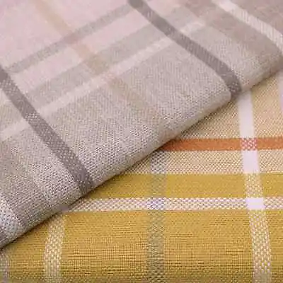 Checked Designer Upholstery Fabric In Grey & Mustard • £0.99