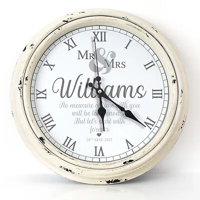 Personalised Wedding Gift Mr & Mrs Wall Clock Round Glass Anniversary KRC27 • £22.95