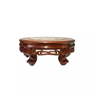 10  Chinese Brown Wood Round Stone Top Vase Stand Display Riser Ws3723 • $323.70