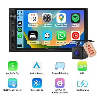 Backup CAM + Android Auto CarPlay 2Din Car Radio Bluetooth Stereo 7 Inch GPS DSP • $131.73