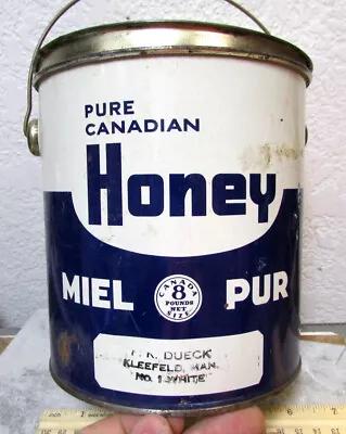 Vintage Pure Canadian Honey Empty 8 Pound Tin W Handle Great Colors Nice Decor • $29.99