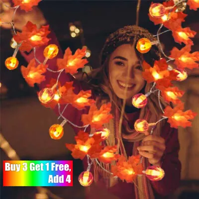 £6.68 • Buy Autumn Maple Leaf Halloween Pumpkin Wreath Home Decor In/Outdoor Fairy Lights~