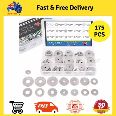 Glarks 175Pcs 304 Stainless Steel Large Penny Fender Washers Assortment Set-M3 • $29.65