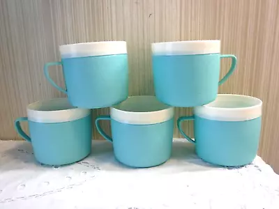 VINTAGE 5  Bolero Therm-O-Ware Plastic Mugs Cups W Handles In  Pastel Blue • $9.99