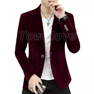 New Suit Men's Casual Slim Fit Single Breasted Handsome Coat Suit Jacket Velvet • $44.84