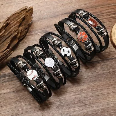 Fashion Men Women Leather Ball Bracelet Braided Bangle Wristband Jewelry Gift • $3.49