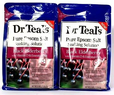 2 Bags Dr Teal's Pure Epsom Salt Soaking Solution Black Elderberry With D 3 LBS • £33.08