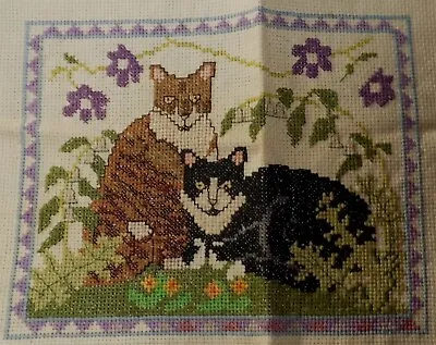 Cats In Flower Garden NEARLY Finished Cross Stitch • £9