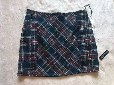 NEW Roman Navy Brushed Check Wool Mix Lined Skirt Size 20 RRP £30 • £25