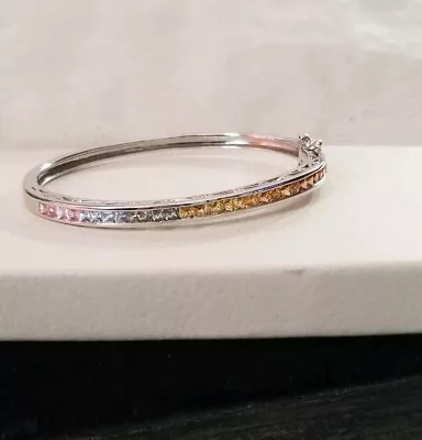 Ross Simon Sterling Silver Princess Rainbow Multi Color Sapphire Bangle Bracelet • $217.50