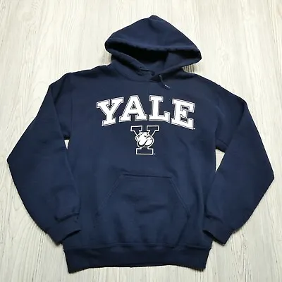 Yale Bulldogs Hooded Sweatshirt Navy Blue Gildan Heavy Blend Mens Size Small • $27.44