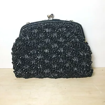 Vintage Ladies Clutch Purse Black Beaded Marcus Brothers • $13.39