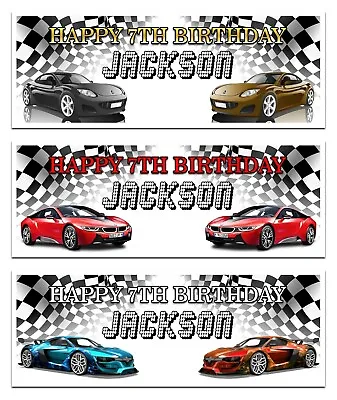 Personalised Sports Car Birthday Banner Racing Boys Party Wall  Name • £4.99