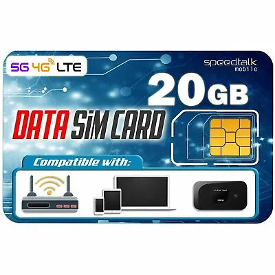 SpeedTalk 20GB (US) Hotspot WiFi MiFi Internet 5G 4G LTE Data SIM Card | Roaming • $100