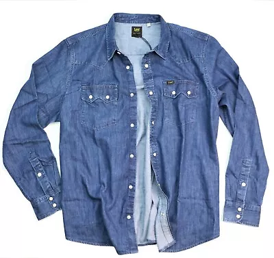 Lee Rider Denim Shirt Dipped Blue Color 100% Cotton Men's Sizes S M L XL XXL • $31.20