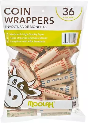 36 Preformed Assorted(Pennies Nickels Dimes Quarters)Bag Coin Wrappers Rolls  • $6.38