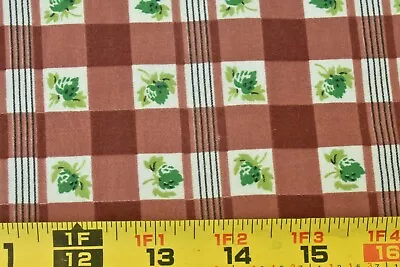 By 1/2 Yd 36  W. Vintage 1940's-60's/Green Leaves On Rust Plaid WaverlyB1646 • $10