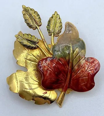 A2-52 Vintage Gold Silver Tone Brooch Pin 2  Enamel Maple Leaf • $4.99