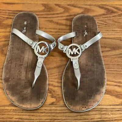 Michael Kors Jelly Cork Flip Flops Sandals Silver Size 8 • $14.39