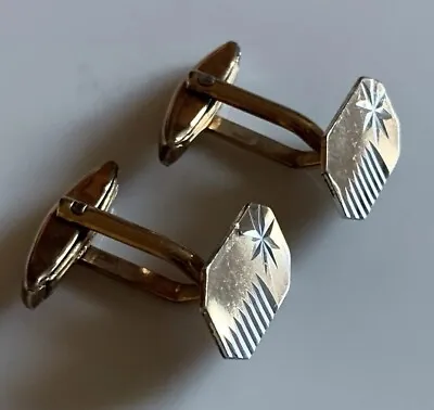 Vintage Hallmarked Gold On Solid Silver Star Decorated Cuff Links  6.9g • £24.99