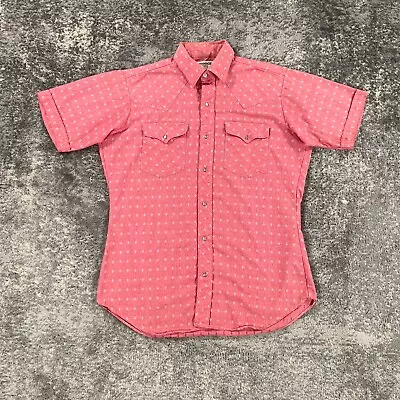 VTG Ruddock Western Shirt Mens Medium M Pink Geometric Pearl Snap Heavy Chambray • $19.98