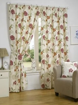 Hamilton McBride BOUQUET Pink 100% Cotton 66  Wide X 54  L Floral Lined Curtains • £22.90