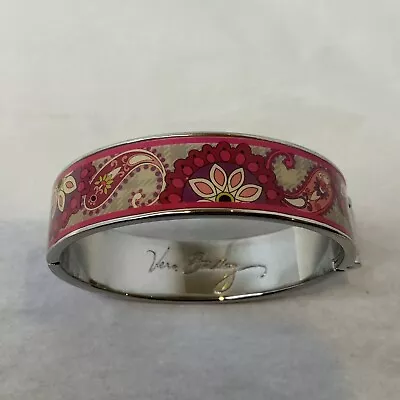 Vera Bradley Enamel “Paisley Meets Plaid” Silver Tone Hinged Bangle Bracelet • $8.98