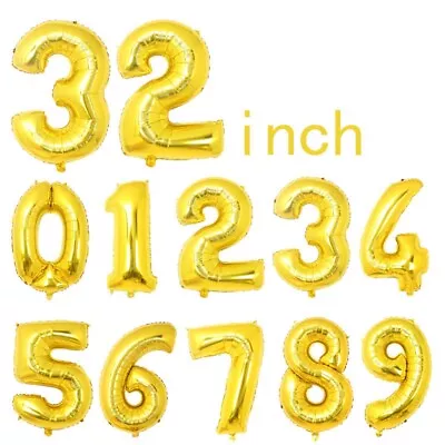 32 Inch/81cm Number Foil Balloons Number Ballon Happy Birthday Party (GOLD) • $2.99