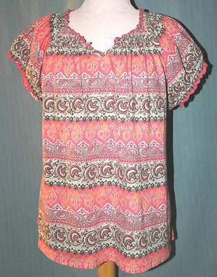 Pink Paisley Design Womens Large Latin Style Blouse ( L Shirt Mexico Guatamala ) • $19.99
