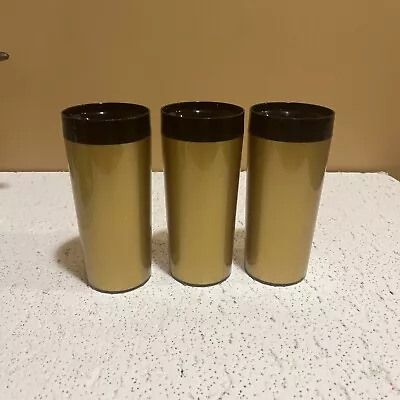 Lot Of 3 Vintage Thermal Plastic Tumblers Gold & Black  Made In USA • $20