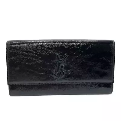 Yves Saint Laurent Black Clutch Bag Pouch YSL Logo Stitch Leather Enamel • $195.50