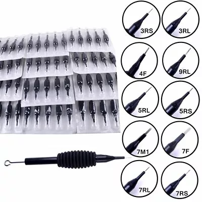 60PCS Mixed 5/7/9 RL RS Sterile Disposable Tattoo Needle And Tube 3/4 Grip Tips • £19.59