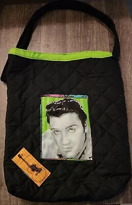 ELVIS PRESLEY Tote Bag Purse Handmade 50s Face Guitar Fabric Padded Quilted Neon • $25