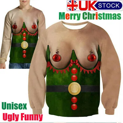Christmas Jumper Sweater Mens Women Funny 3D Print Sweatshirt Xmas Ugly Pullover • £14.49
