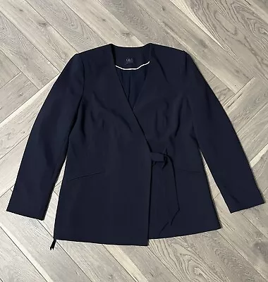 M&S Collection Women Navy Lined Wrap Blazer Size UK 12 Collarless • £17.99