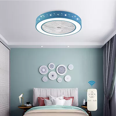 $109 • Buy Round Ceiling Fan Light Dimmable Remote Kids Room 3 Speed 64W LED Ceiling Lamp 