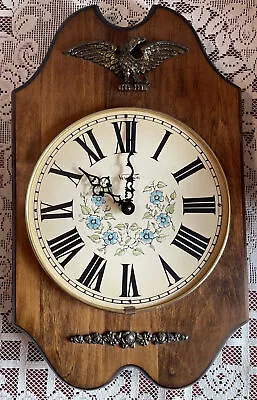 Vintage Verichron Brass Eagle Wall Clock Harris & Mallow 24X10 • $72.84