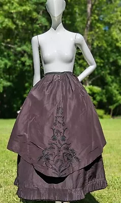 Victorian 1880’s Chocolate Brown Hand Embroidered Floral Bustle Skirt  • $428.28