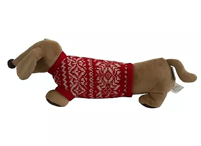 PIER 1 Imports Brown Dachshund Wiener Dog Red Sweater Christmas Stuffed Plush • $21.59