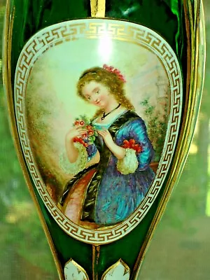 19th Moser Bohemian GREEN GOLD Glass WOMAN Portrait Lamp • $1100