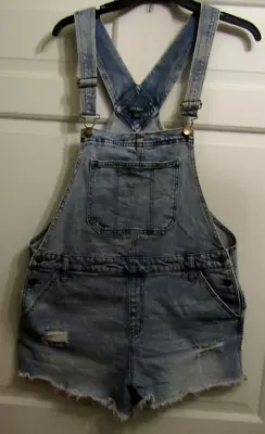 Shortalls Wild Fable Blue Short Bibbed Overalls -sz Large-Frayed Hem-Distressed • $14.95