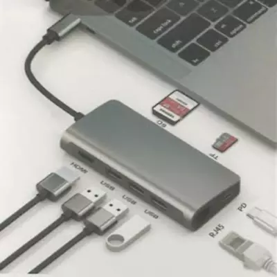 Goldenram USB-C Multiport 8x Adapter: USB3.0 ×3 HDMI SD + Micro LAN &PD 3.0! • $11.99