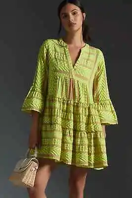 NWT Devotion Twins Embroidered Ella Mini Dress Lime Beige Tunic Size XS X-Small • $188
